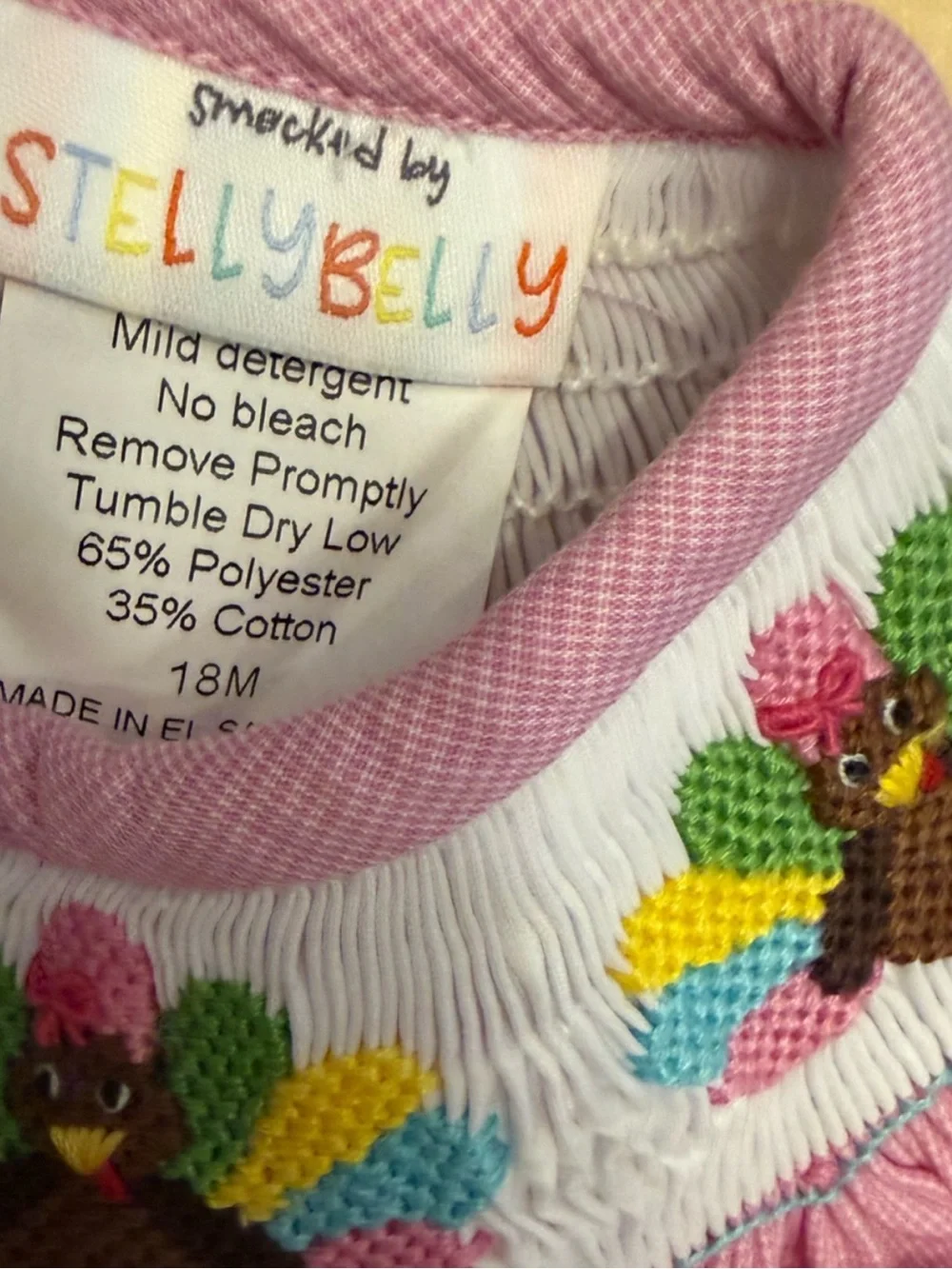 NWT Stellybelly Pink Turkey Bishop Dress 18M Hand Smocked Thanksgiving Boutique